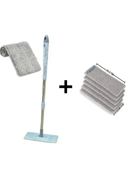 Toplam 6 Parça Tablet Mop Yedek Set 105 cm Metal Sopa 4 Adet Yedek Tablet Temizlik Seti