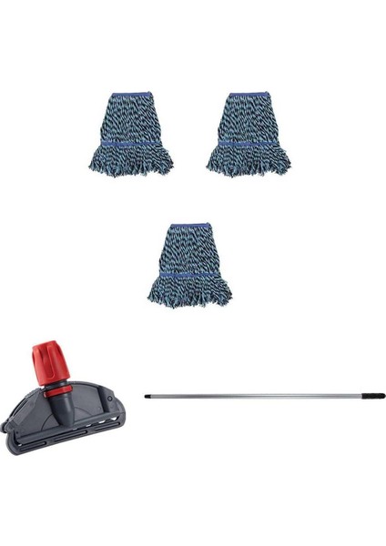 Cod-Ex Çift Kovalı Temizlik Arabası Seti Yedek Mop Takımı - 3 Adet 17 Cm. Dar Mop Mop Tutucu Sap