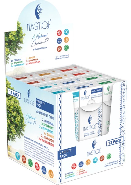 Doğal Aromalı Damla Sakızlı Şekersiz Sakız-Karışık Paket 12 Adet