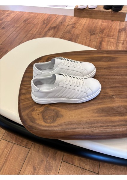 4253 Beyaz Dikiş Detaylı Hakiki Deri Erkek Sneakers - Erkek Spor Ayakkabı fiyatları