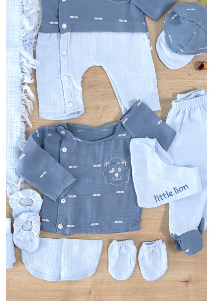 Erkek Bebek Yenidoğan Müslin Mavi 10 Lu Lüks Hastane Çıkışı Zıbın Seti STL6995 modelleri