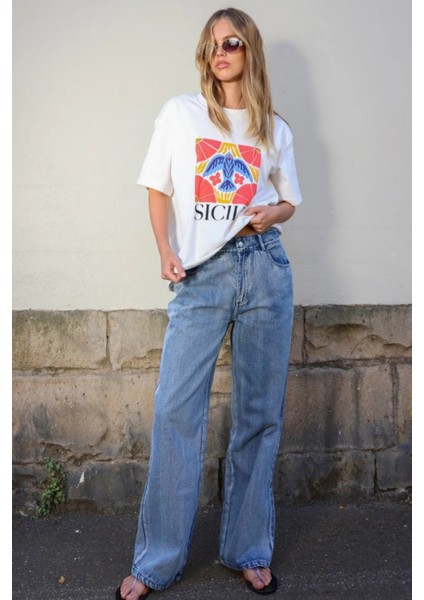 Kadın Modern Sicilya Baskılı Günlük Kadın Tişört