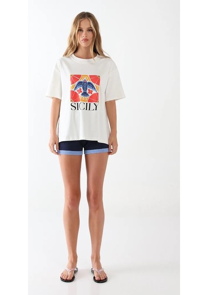 Kadın Modern Sicilya Baskılı Günlük Kadın Tişört fiyatları