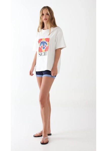 Kadın Modern Sicilya Baskılı Günlük Kadın Tişört indirimleri