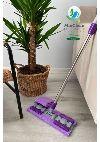 Mioclean ( 1 Adet Yedek Bez Hediyeli )Yer Mopu Fayans Duvar Yüzey Temizlik Mikrofiber Mandallı Mop