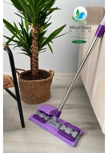 Mioclean ( 1 Adet Yedek Bez Hediyeli )Yer Mopu Fayans Duvar Yüzey Temizlik Mikrofiber Mandallı Mop