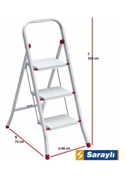 Saraylı Pratik Metal Merdiven Beyaz 3 Basamaklı
