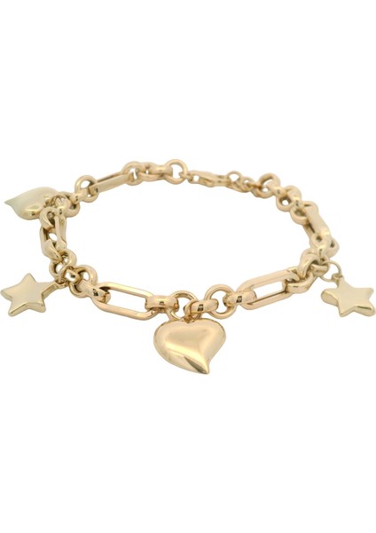 Sallantılı Yıldız ve Kalp Figürlü Şık Yeşil Altın Bileklik