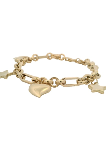 Sallantılı Yıldız ve Kalp Figürlü Şık Yeşil Altın Bileklik fiyatları