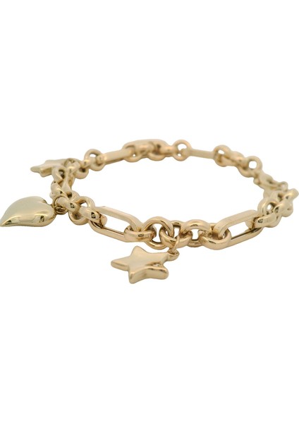 Sallantılı Yıldız ve Kalp Figürlü Şık Yeşil Altın Bileklik modelleri