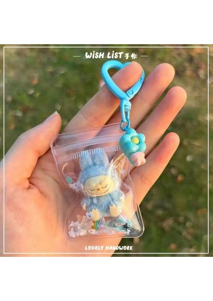 Yeni Erchuang Peluş Mini Labubu Moloz Vinil Sevimli Tahıl Bebek Yürüyüş Çantası Mobil Kolye Sevimli Anahtarlık Hediye Rengi: Mavi Otur (Yurt Dışından)