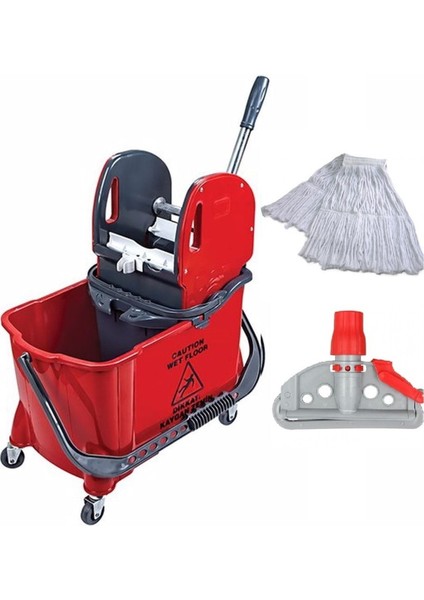 Hünerli Çift Kovalı Paspas Arabası Islak Mop ve Aparat