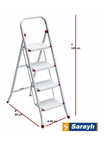 Saraylı Pratik Metal Merdiven Beyaz 4 Basamaklı