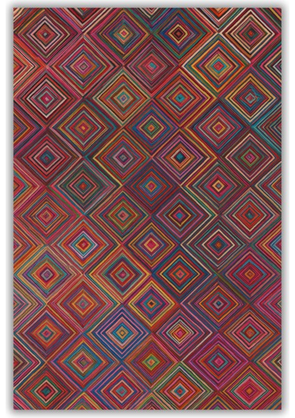 Geometrik Desenli Kırmızı Halı Dijital Baskılı Dokuma Kaymaz Tabanlı Yıkanabilir Kareli Banyo Halısı fiyatları