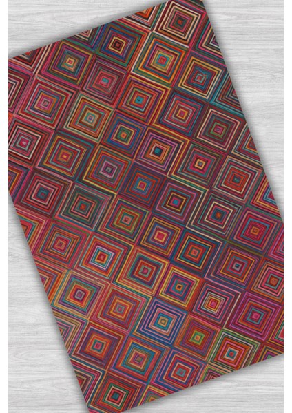 Geometrik Desenli Kırmızı Halı Dijital Baskılı Dokuma Kaymaz Tabanlı Yıkanabilir Kareli Banyo Halısı modelleri