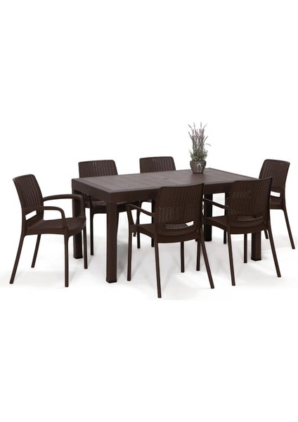 Rattan Lüx Dikdörtgen Kahve Masa Takımı Bahçe&balkon