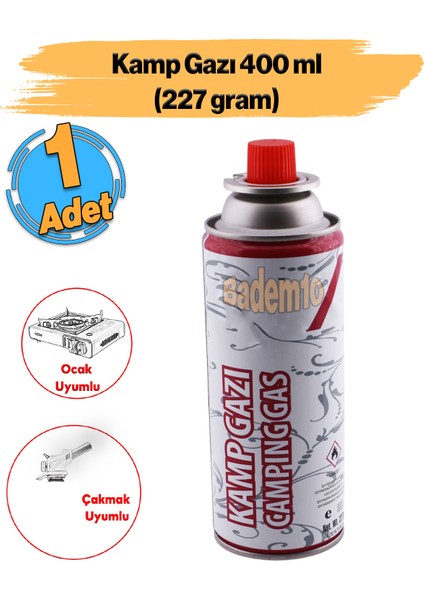 Kamp Gazı (1 Adet) Bütan Propan Tüpü Portatif Ocak Kartuşu Tek Kullanımlık Pürmüz 400 ml 227 gr