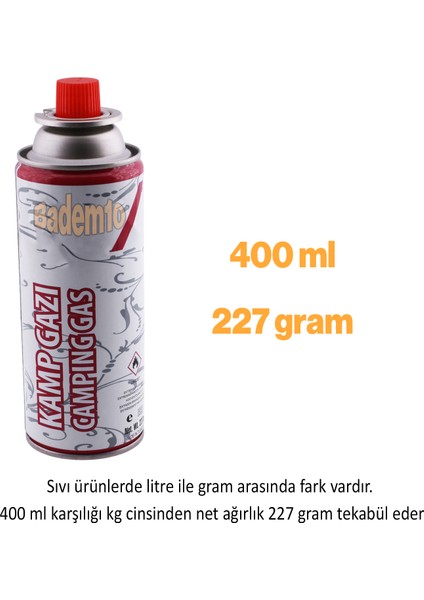 Kamp Gazı (1 Adet) Bütan Propan Tüpü Portatif Ocak Kartuşu Tek Kullanımlık Pürmüz 400 ml 227 gr