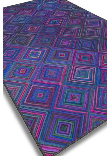 Geometrik Desenli Mor Halı Dijital Baskılı Dokuma Kaymaz Tabanlı Yıkanabilir Kareli Oturma Odası Halısı Çok Renkli Halı