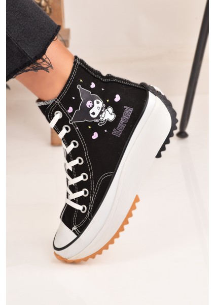 Kuromi Baskılı Siyah Yüksek Taban Bilekli Spor Ayakkabı Sneaker