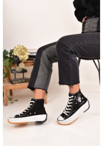 Kuromi Baskılı Siyah Yüksek Taban Bilekli Spor Ayakkabı Sneaker