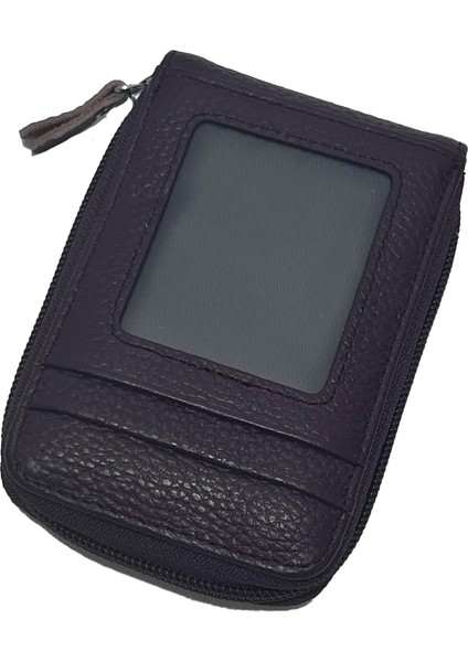 Unisex Fermuarlı Deri Kartlık Cüzdan 11 Bölmeli Mor