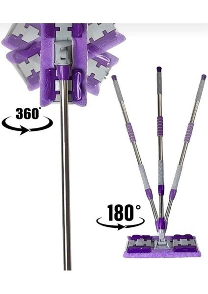 Mandallı Mop , Yer Duvar Cam Fayans Silme (Yedek Mikrofiber Bezli) Mor Renk Temizlik Mop Paspas