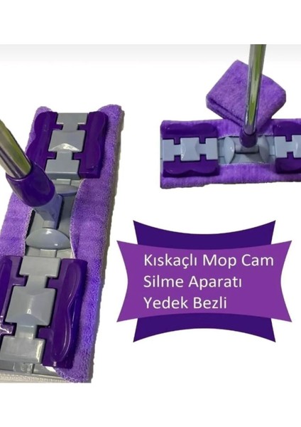 Mandallı Mop , Yer Duvar Cam Fayans Silme (Yedek Mikrofiber Bezli) Mor Renk Temizlik Mop Paspas