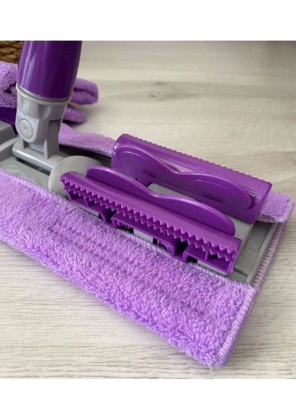 Mandallı Mop , Yer Duvar Cam Fayans Silme (Yedek Mikrofiber Bezli) Mor Renk Temizlik Mop Paspas