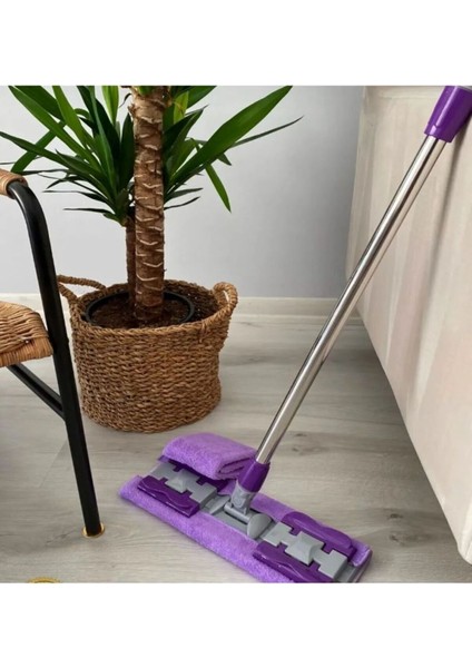 Mandallı Mop , Yer Duvar Cam Fayans Silme (Yedek Mikrofiber Bezli) Mor Renk Temizlik Mop Paspas