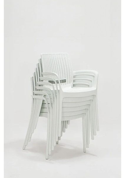 Rattan Lüx Home 6 Kişilik Bahçe Masa Takımı-Beyaz