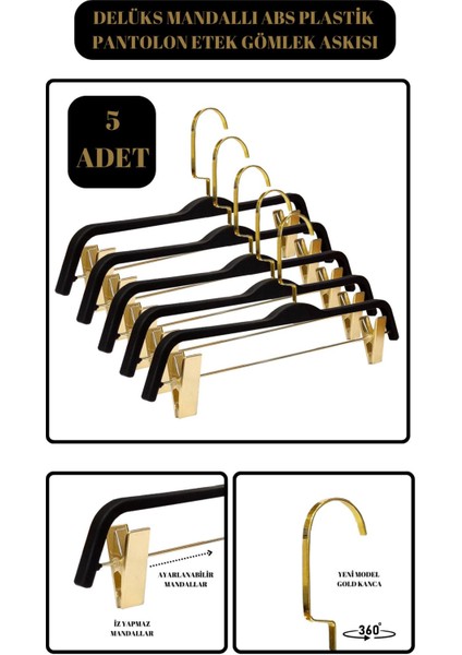 Delüks 5 Adet Mandallı Abc Plastik Pantolon Askısı Etek Askısı Elbise Askısı