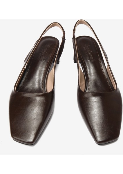 Kahverengi Cilt Küt Burun Kadın Topuklu Ayakkabı fırsatları