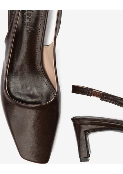 Kahverengi Cilt Küt Burun Kadın Topuklu Ayakkabı indirimleri
