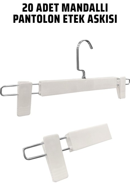Abs Plastik 20 Adet Yüksek Kalite 30 cm Pantolon Askısı Etek Askısı Mandallı Askı