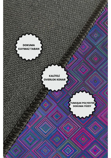 Geometrik Desenli Mor Halı Dijital Baskılı Dokuma Kaymaz Tabanlı Yıkanabilir Kareli Oturma Odası Halısı Çok Renkli Halı