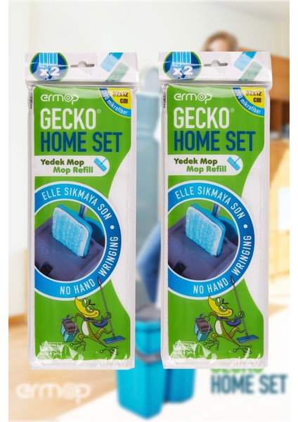 Gecko Home Set Temizlik Seti Yedek Mikrofiber Mop 2 Paket 2'li Toplamda 4 Adet Yedek Mop