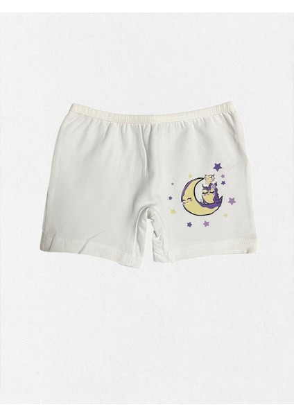 Kız Çocuk %100 Pamuklu Beyaz Renk Ay Yıldız Baykuş Gece Temalı Atlet Boxer Takımı