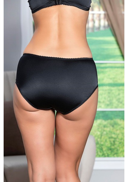 Saten Toparlayıcı Minimizer Sütyen ve Yüksek Bel Slip Külot Takım Siyah (MGP31521)