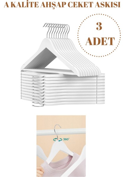 3 Adet Ahşap Ceket Askısı Gömlek Askısı Tişört Askısı Ahşap Askı Elbise Askısı