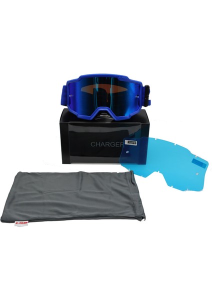 Charger Goggles Motokros Gözlük (Irıdıum Camlı) Mavi