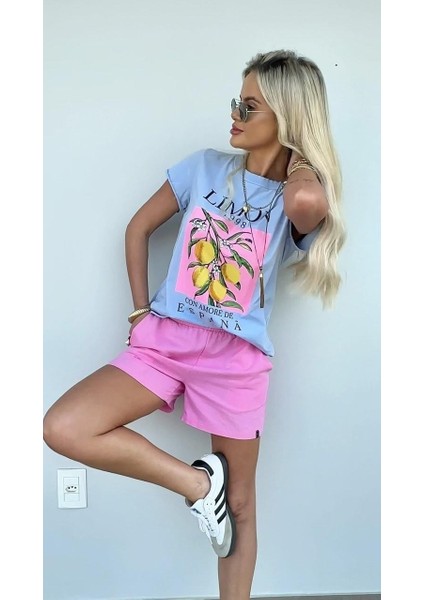 Kadın Yaz Enerjili Limon ve Çiçek Baskılı Beyaz Tişört indirimleri