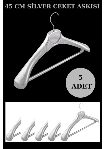 5 Adet Gümüş Kaplama Plastik Ceket Askısı Kıyafet Askısı Takım Elbise Askısı