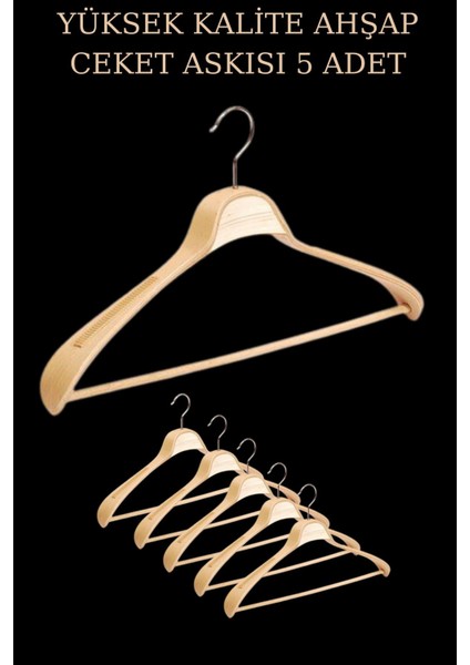 5 Adet Yüksek Kalite 44 cm Ahşap Askı Ceket Askısı Takım Elbise Askısı Ahşap Elbise Askısı