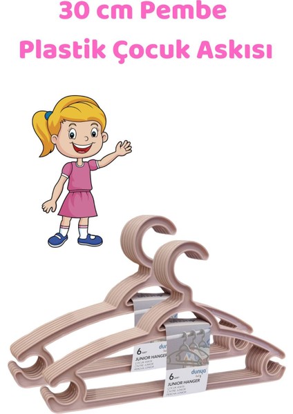 12 Adet Pembe Çocuk Plastik 30 cm Kıyafet Askısı Elbise Askısı modelleri