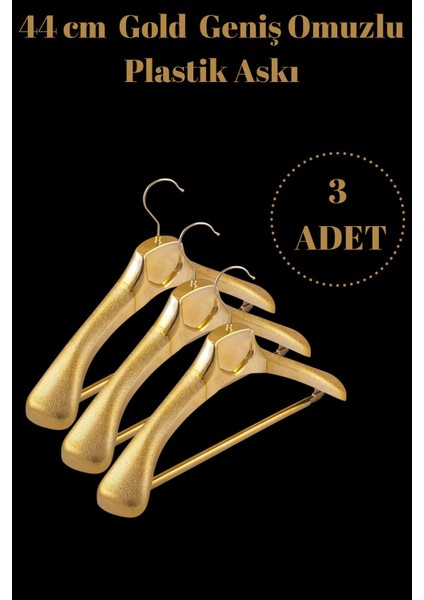 3 Adet Gold Plastik Ceket Askısı Kıyafet Askısı Takım Elbise Askısı