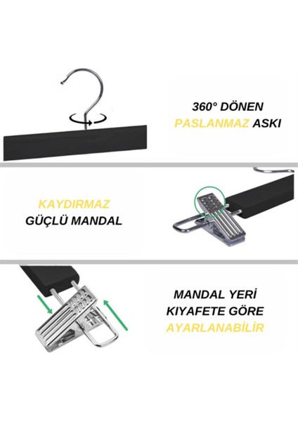 Delüks 20 Adet Ahşap Siyah-Beyaz-Ceviz Ahşap Mandallı Pantolon Askısı Etek Askısı Elbise Askısı fırsatları