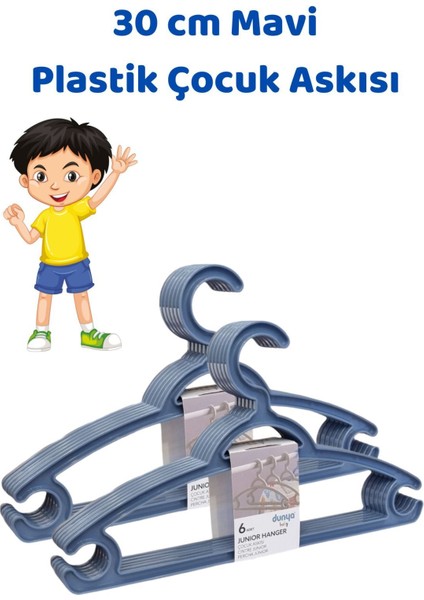 12 Adet Mavi Çocuk Plastik 30 cm Kıyafet Askısı Elbise Askısı fiyatları