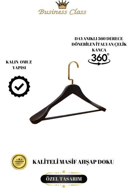 Business Class 10 Adet 44 cm Italyan Kanca Masif Ahşap Takım Elbise Askısı Palto Askısı Ceket Askısı modelleri
