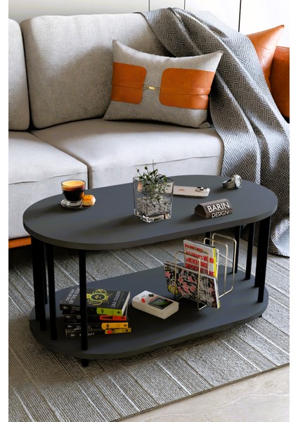 Modern Oval Orta Sehpa Çift Katlı Metal Ayaklı Salon, Ofis, Dekoratif Sehpa, Kahve Sehpası